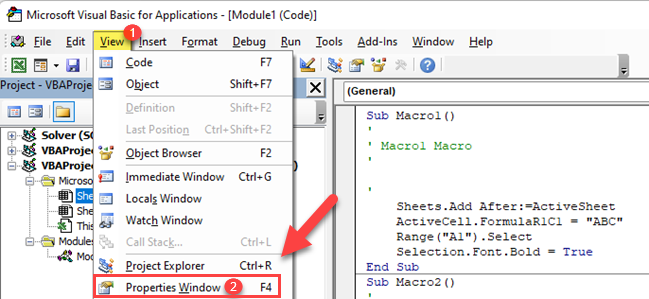 Steps to open the Properties  project window