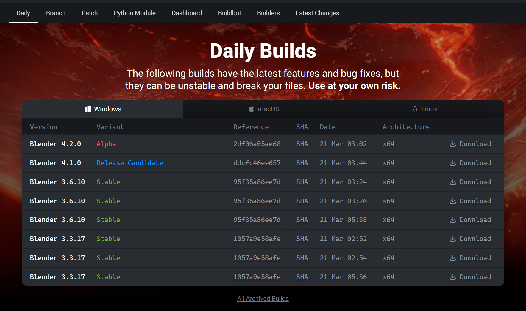 This is the most recent daily builds available for Blender