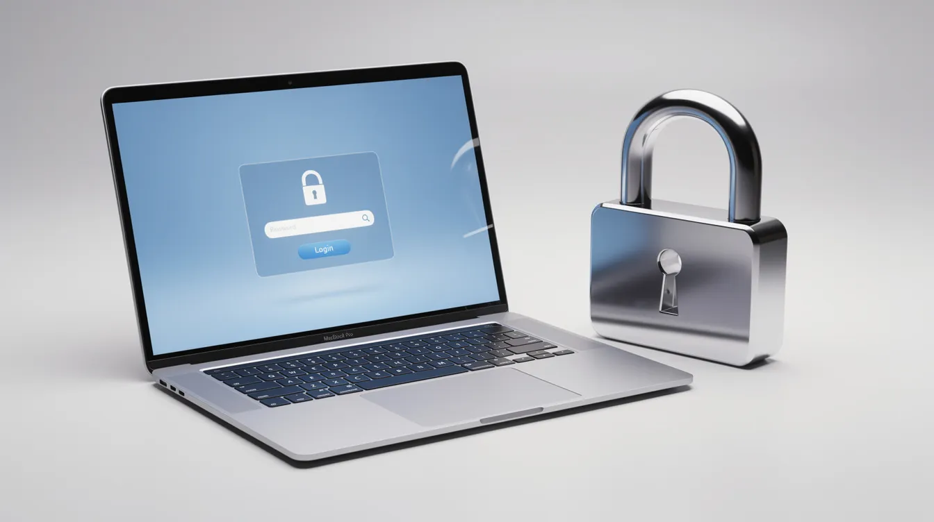 An image of a padlock symbol positioned next to a laptop, symbolizing online security and the importance of protecting personal information on websites. This visual representation emphasizes the role of security services in safeguarding user data.