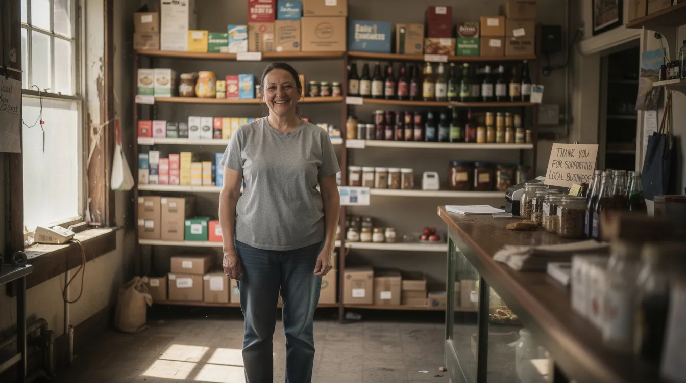 bc167433 f826 41a2 927f 706ad6a9553e A small business owner stands inside a modest shop, surrounded by shelves filled with various products. This scene highlights the entrepreneurial spirit, reflecting the importance of financial assistance, such as mudra loans, for small businesses in India.