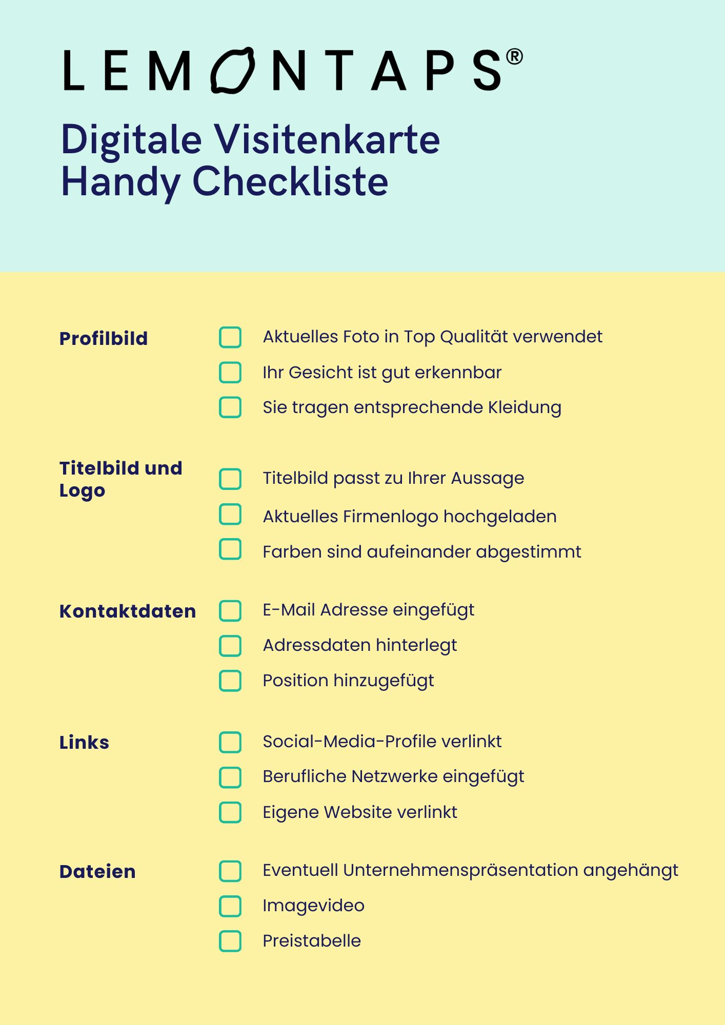 Digitale Visitenkarte Handy Checkliste 
