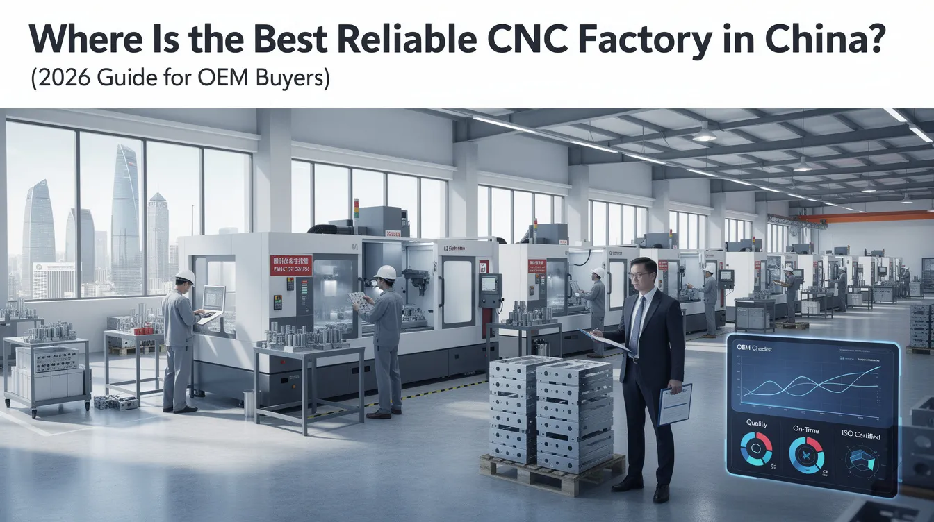 The image depicts a modern CNC factory in China, showcasing various advanced CNC machines including CNC routers, laser cutting machines, and milling machines. The environment highlights high precision machining and advanced automation, ideal for OEM buyers seeking reliable CNC machining services.