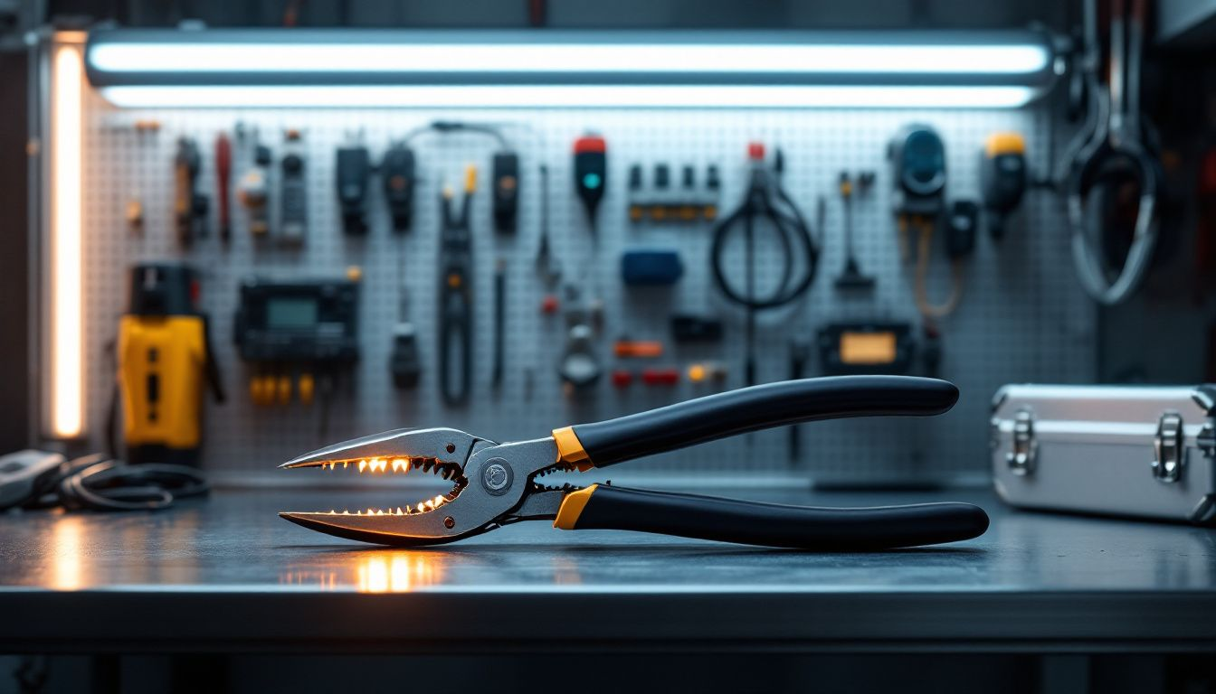 Pinzas Tramontina en un entorno de trabajo, destacando su calidad.