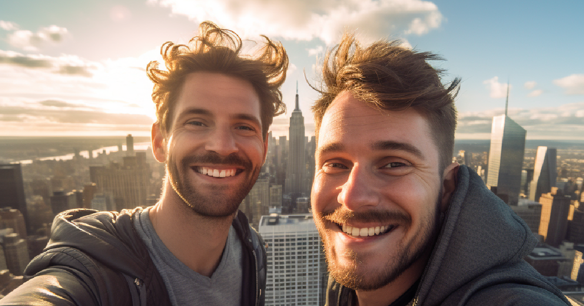 A gay couple in New York City who are happy after successfully completing treatment at Loving at Your Best Marriage and Couples Counseling. They met their couples therapy goals in New York.