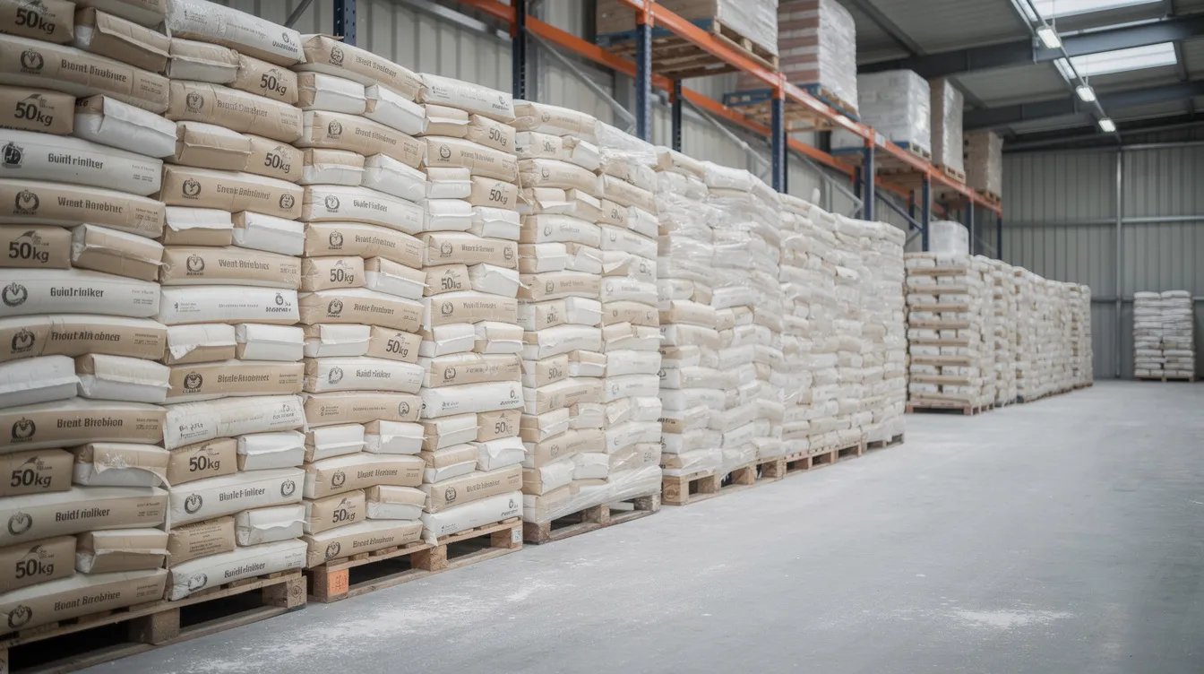 bc2edb5b 3089 4cb6 bc1f afd18fc7f51b The image depicts stacked bags of wheat flour stored neatly in an industrial warehouse, highlighting the scale of the roller flour milling sector. This setup reflects the operational aspects of a flour mill project, showcasing the essential raw materials used in flour production.