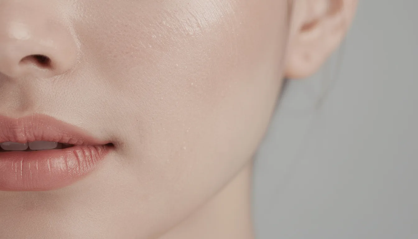 The image shows a close-up of hydrated, glowing skin with an improved texture and smoothness, highlighting the benefits of a skincare routine that may include slugging techniques. The skin appears healthy and well-moisturized, suggesting effective use of occlusive ointments to protect the skin barrier and prevent water loss.