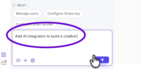 Image showing where users input are typed to provide Omniflow AI with direction on the type of AI feature to add.