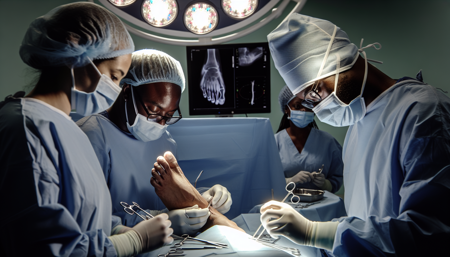 Photo showing a surgical procedure for bone spur removal