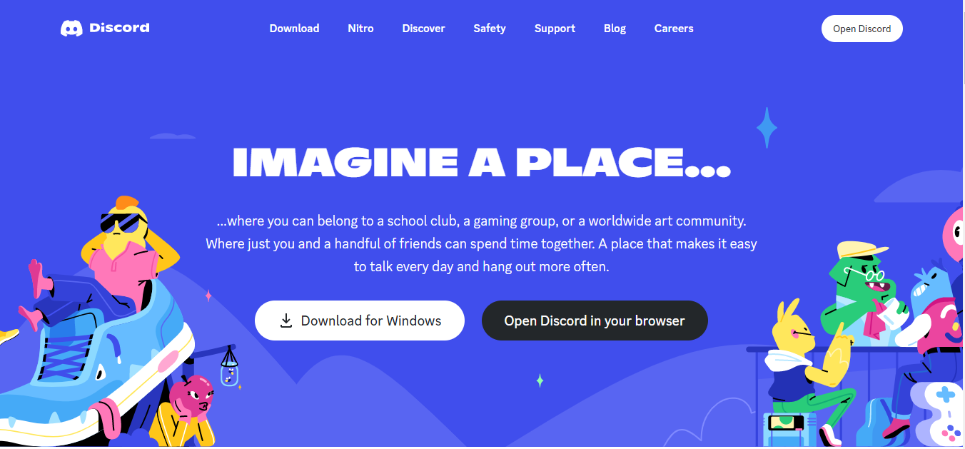 Picture showing the Discord homepage