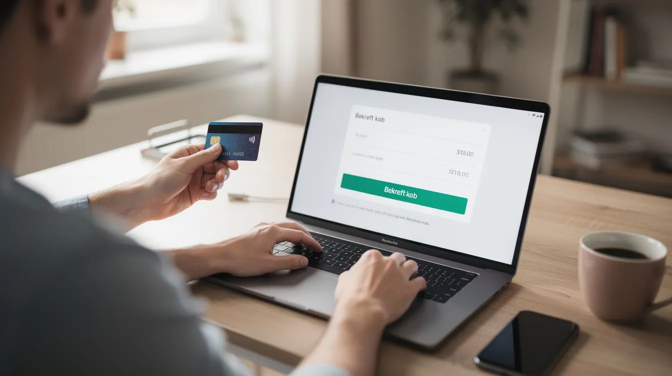 Billedet viser en person, der sidder ved en bærbar computer og gennemfører et onlinekøb, mens de navigerer gennem en digital fortrydelsesfunktion. Skærmen viser en klar mulighed for at bekræfte fortrydelsen, hvilket understøtter forbrugerens ret til at udøve sin fortrydelsesret.