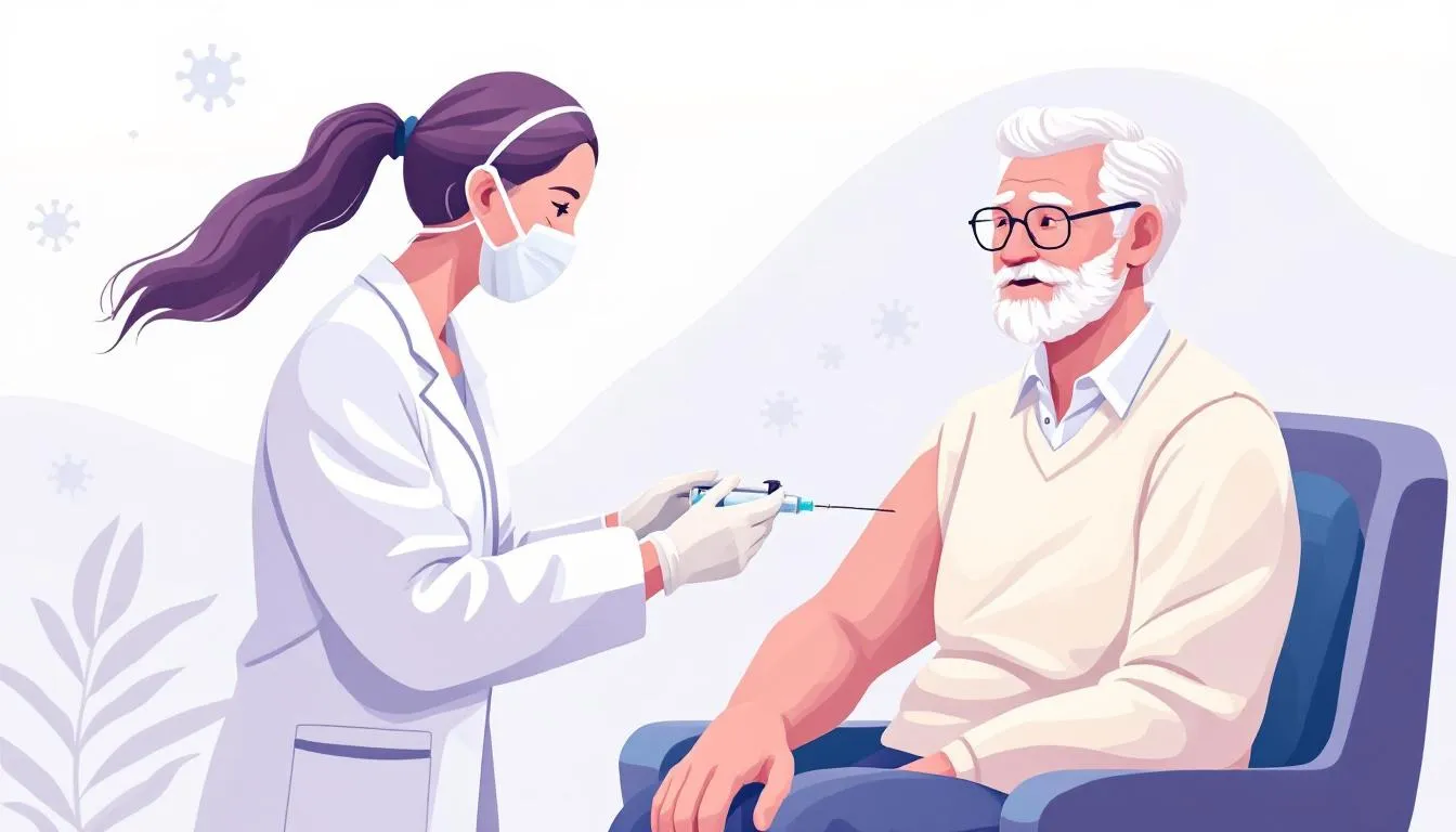 A healthcare professional administering a vaccine to an older adult.
