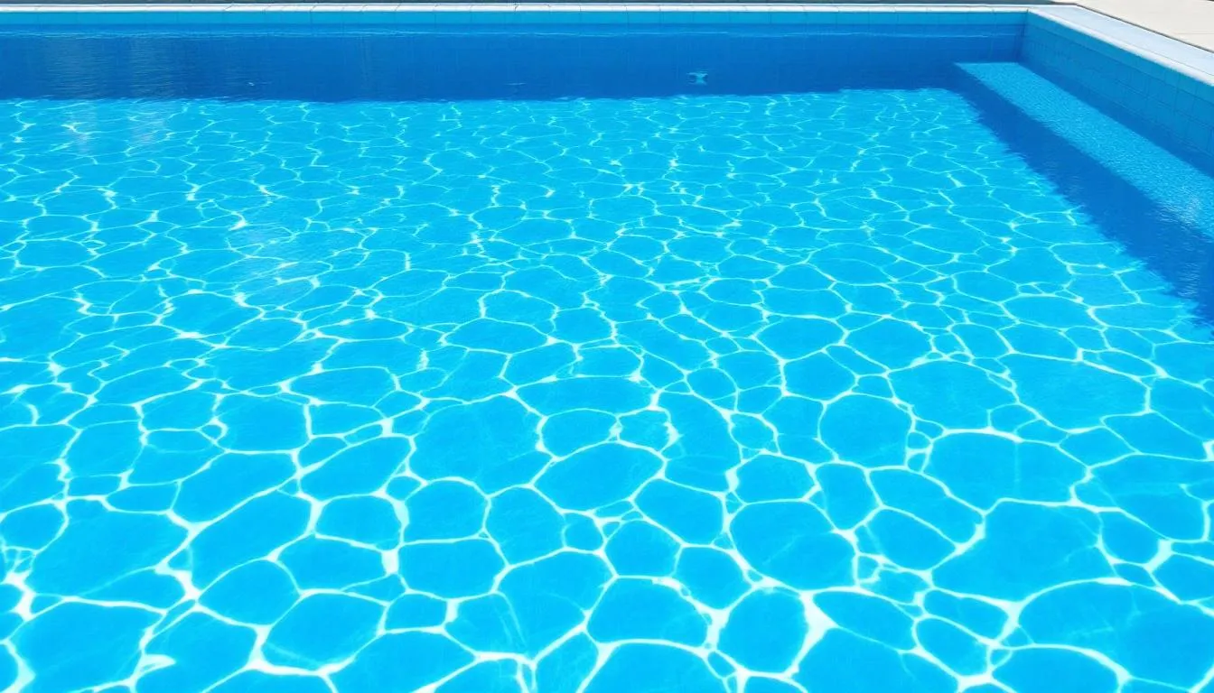 A clear blue swimming pool is depicted, showcasing well-maintained pool water with proper chemical balance and total alkalinity. The image emphasizes the importance of maintaining ideal alkalinity levels for optimal swimming conditions.