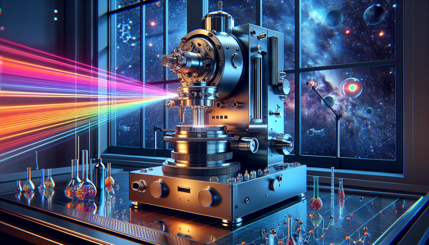 A scientific instrument conducting spectroscopy analysis
