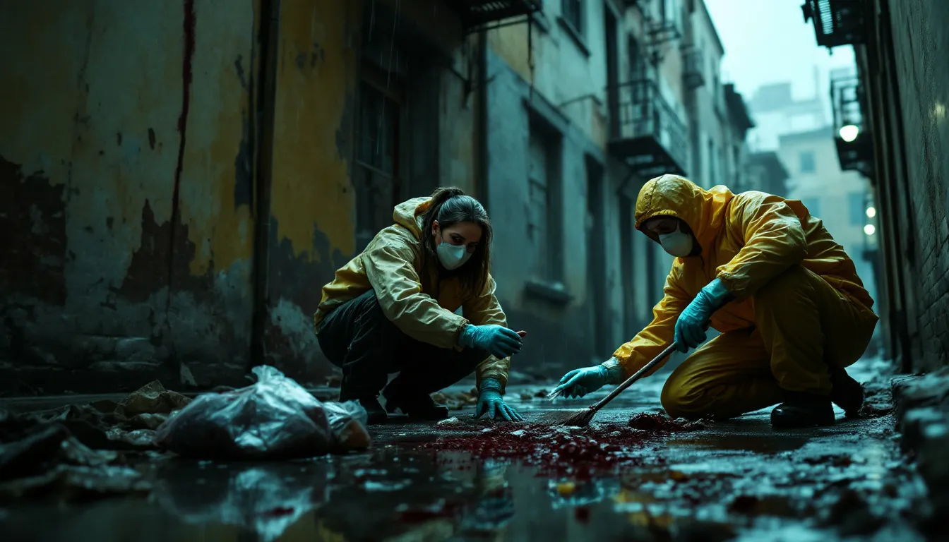 A professional cleanup team working on a crime scene cleanup.