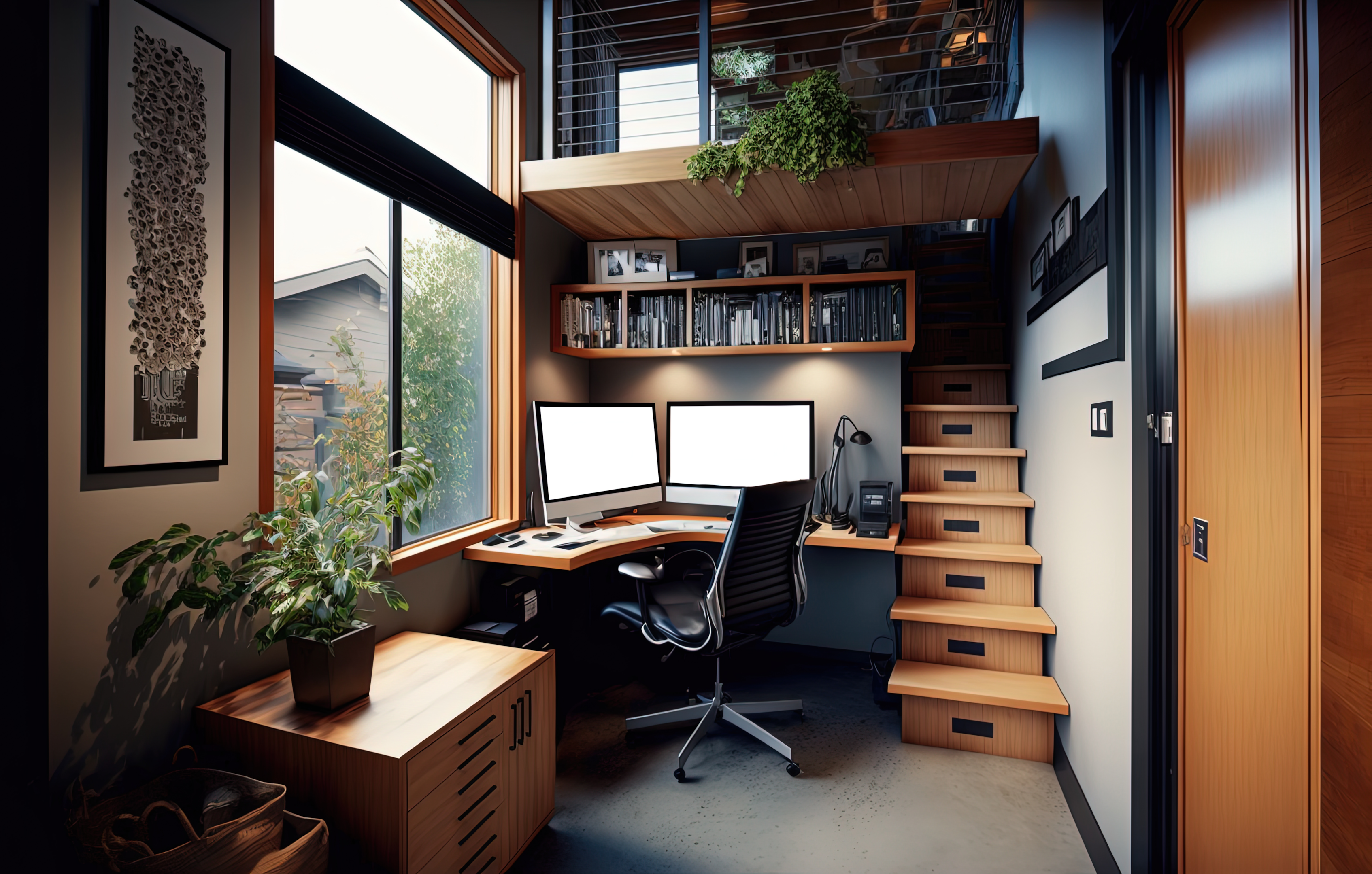 Clever storage and space-saving solutions in a small home office