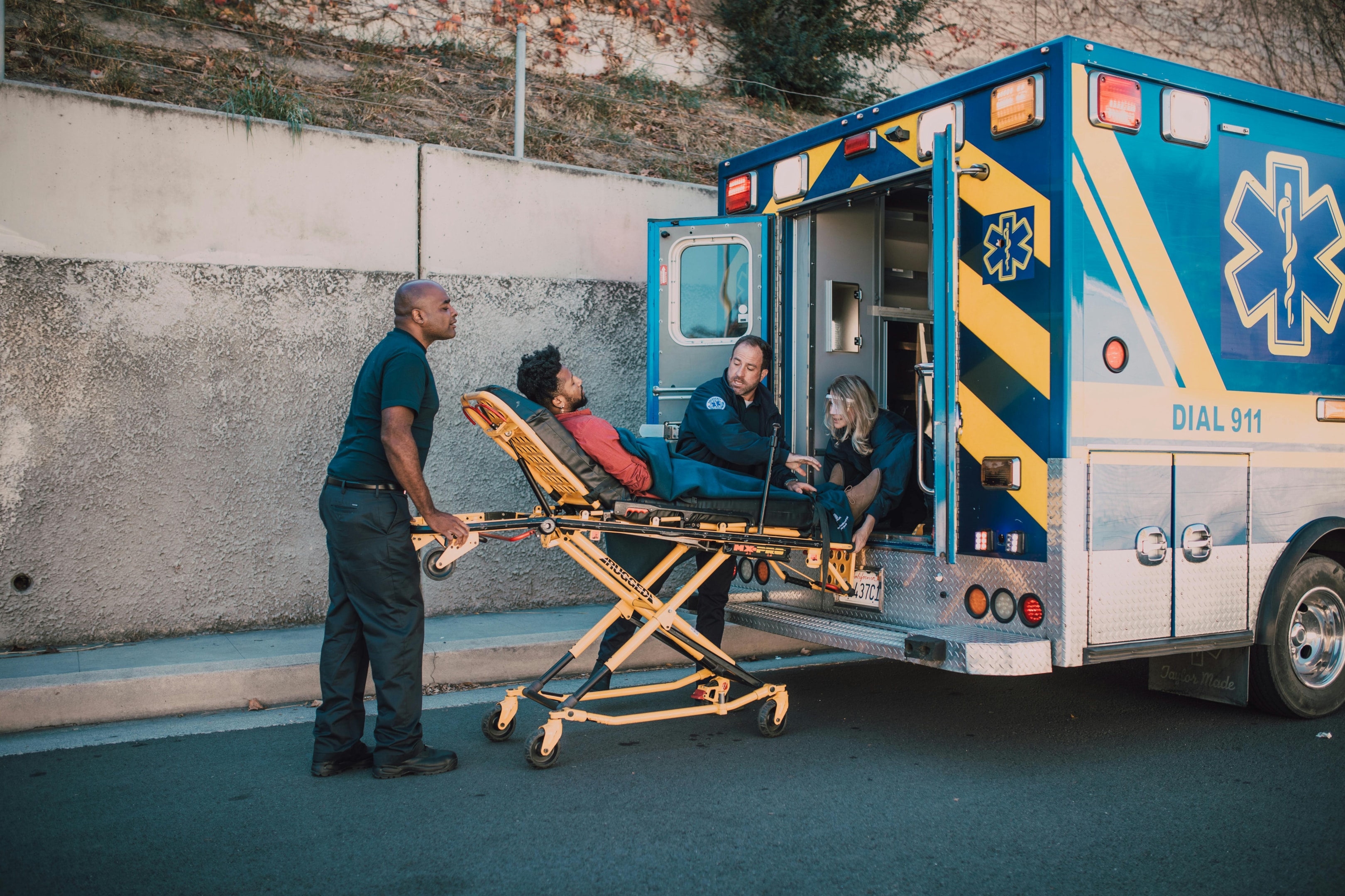 A stair stretcher with handles designed for multi-story buildings and other necessary equipment