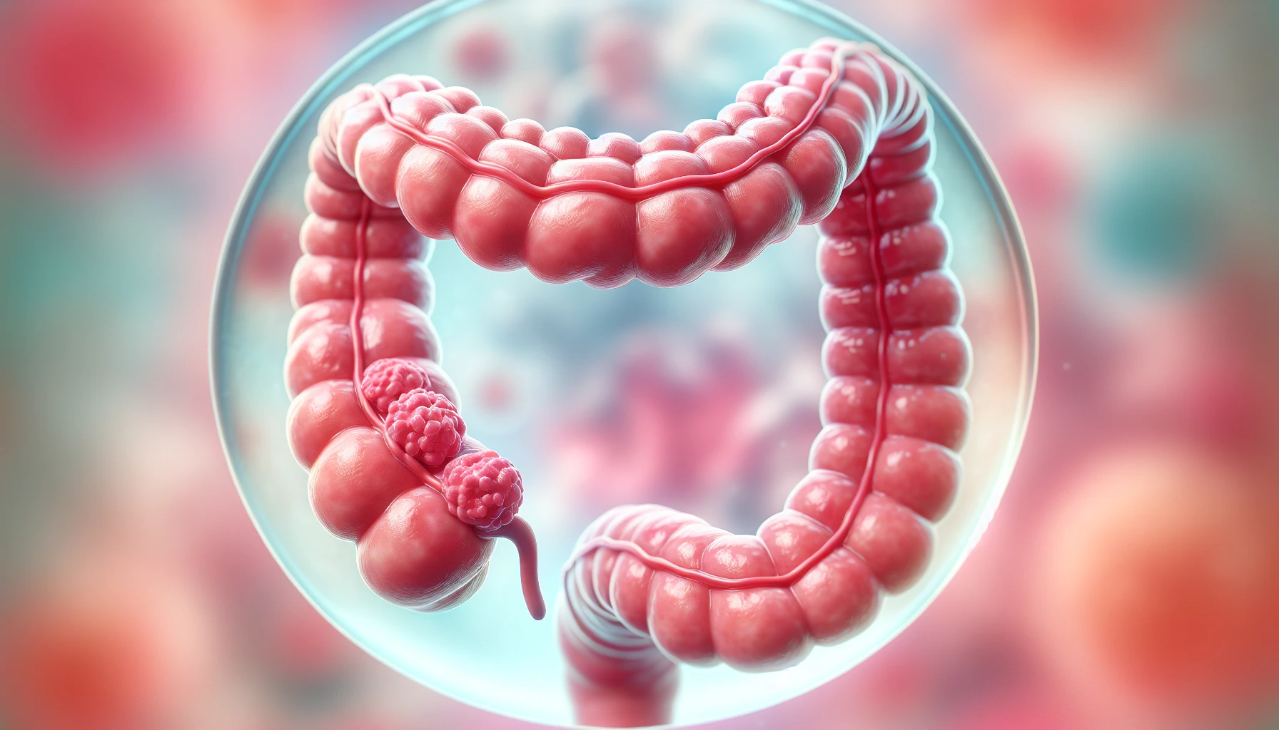 Illustration of a colon with precancerous polyps