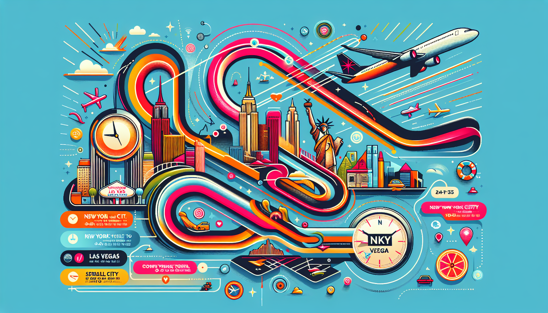 An illustration depicting the flight duration from New York City to Las Vegas, highlighting the distance and time involved.