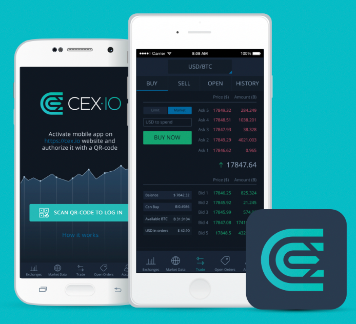 CEX.io exchange's mobile app to trade cryptocurrencies