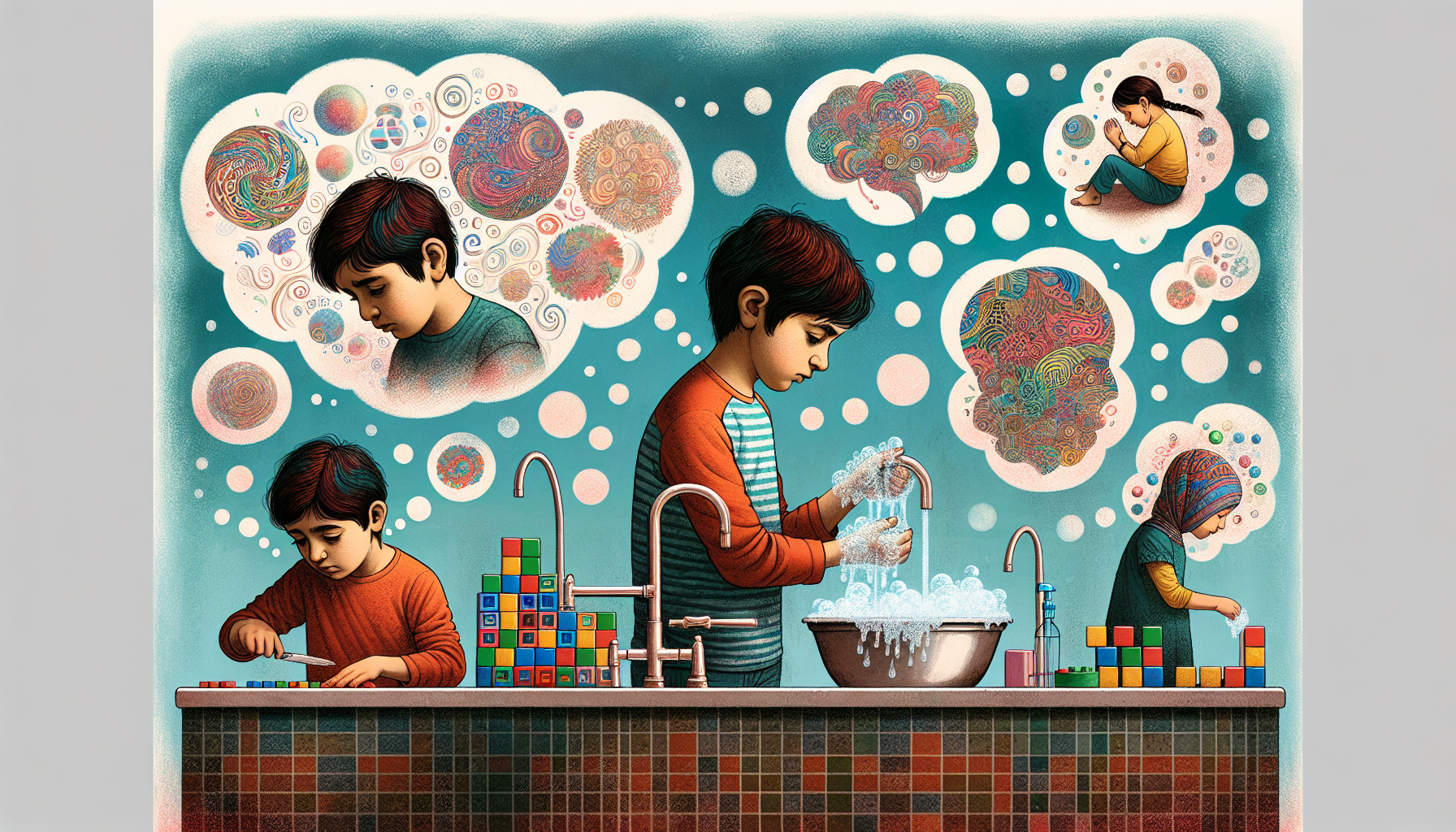 Ilustracja dzieci doświadczających zaburzeń obsesyjno-kompulsyjnych.