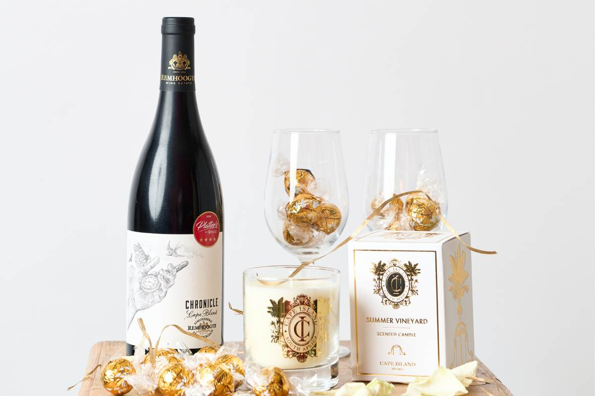hampers delivered, nationwide delivery, wine with a candle, wide selection, south africa