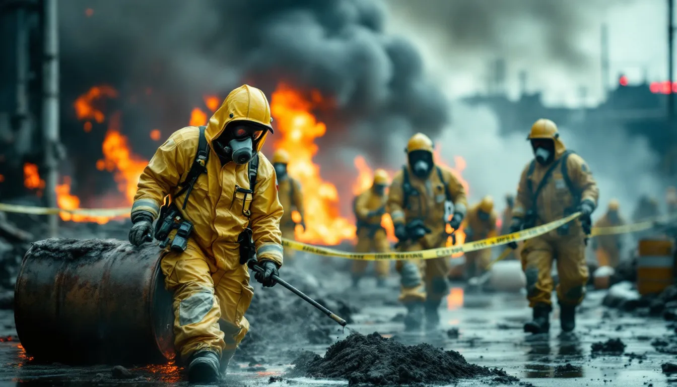 Emergency responders taking immediate action during a hazmat incident.
