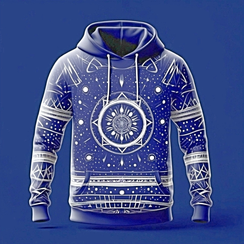 Sublimation designs on a navy blue hoodie