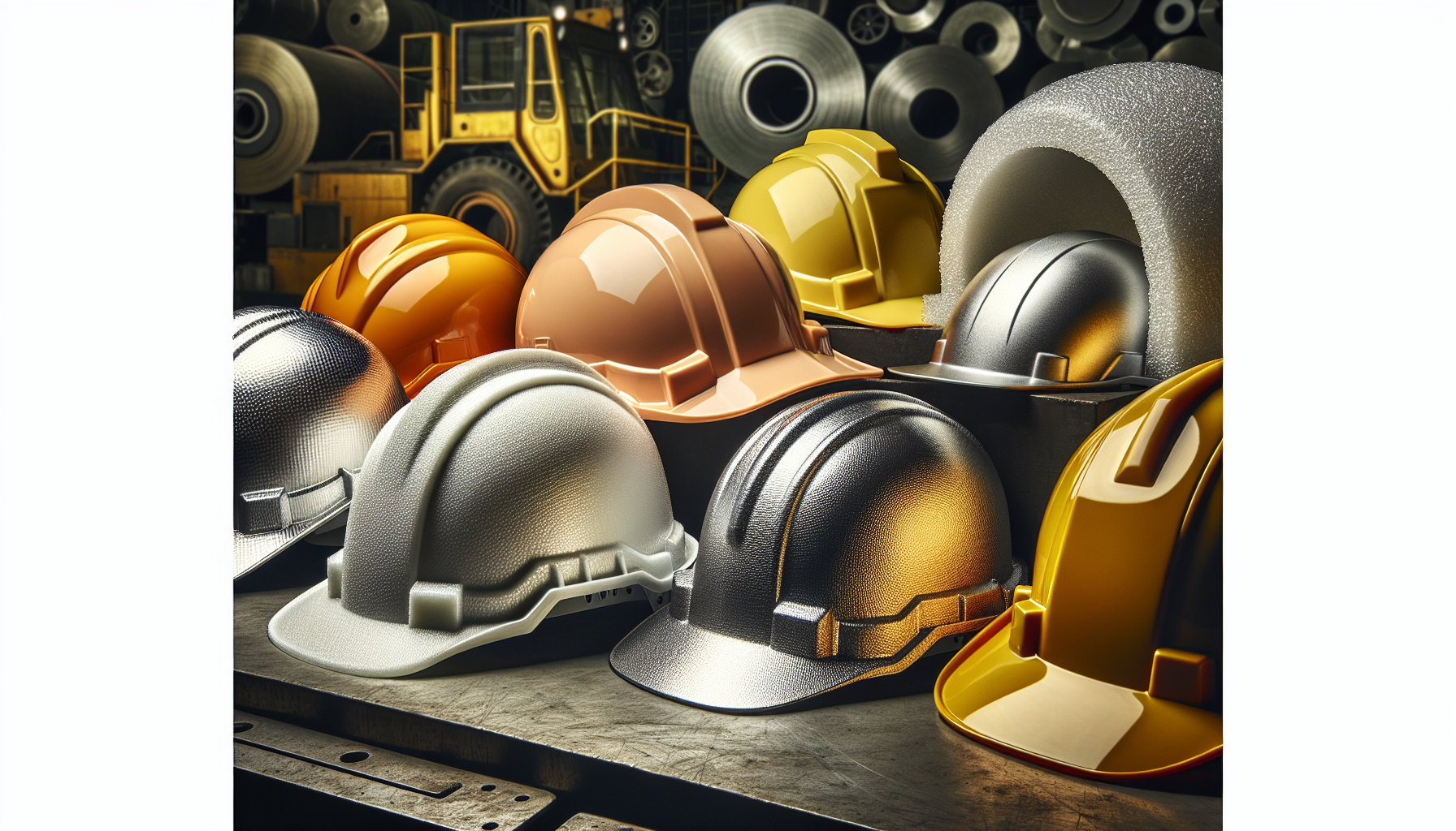 Various types of hard hats made from different materials