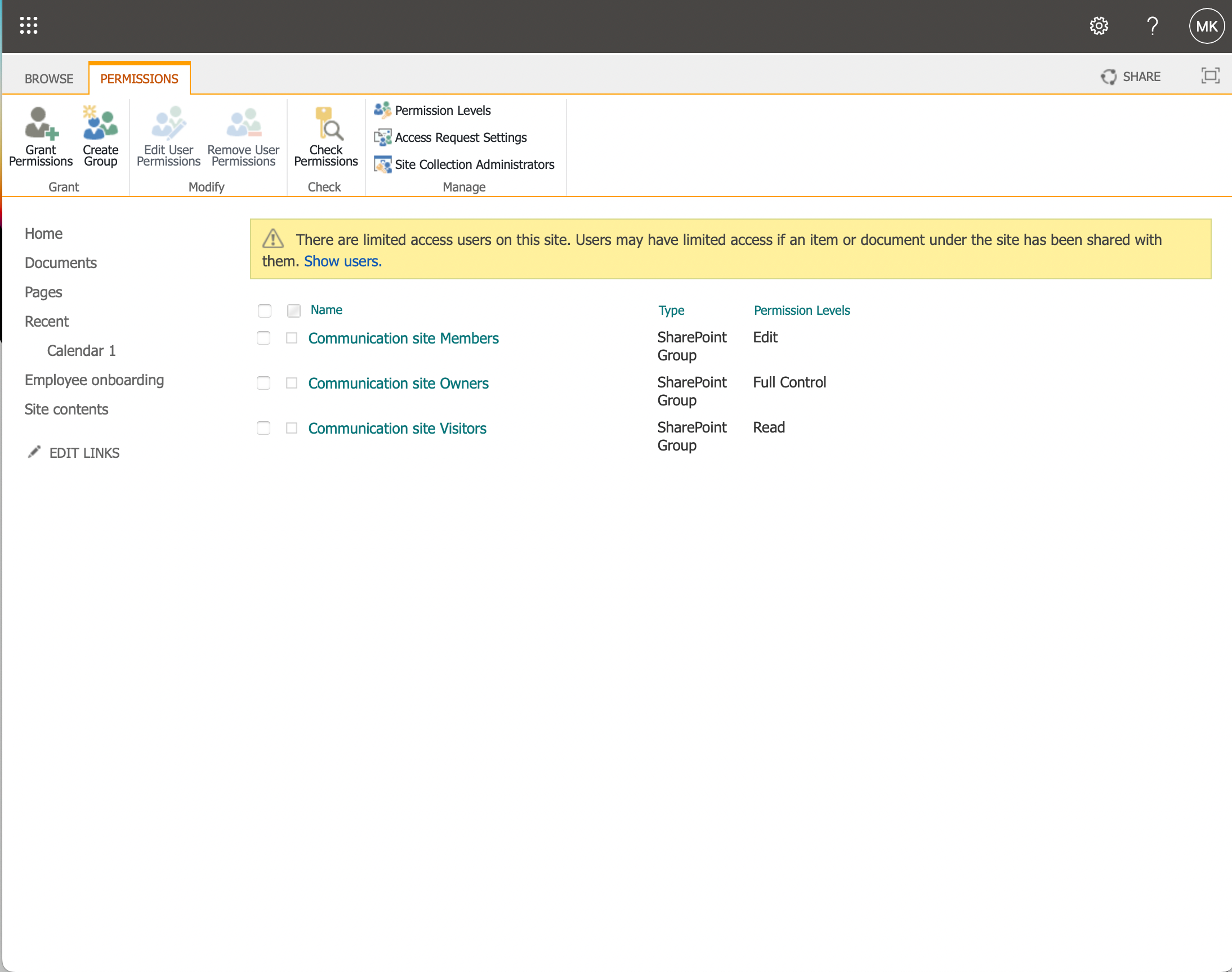 Users and Permissions setting in Sharepoint online