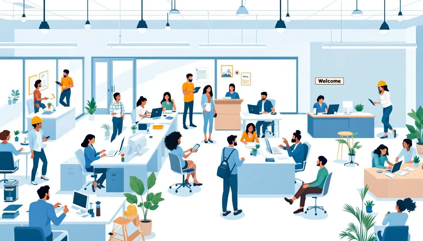 An overview of workers compensation in Colorado, showing a workplace scene.