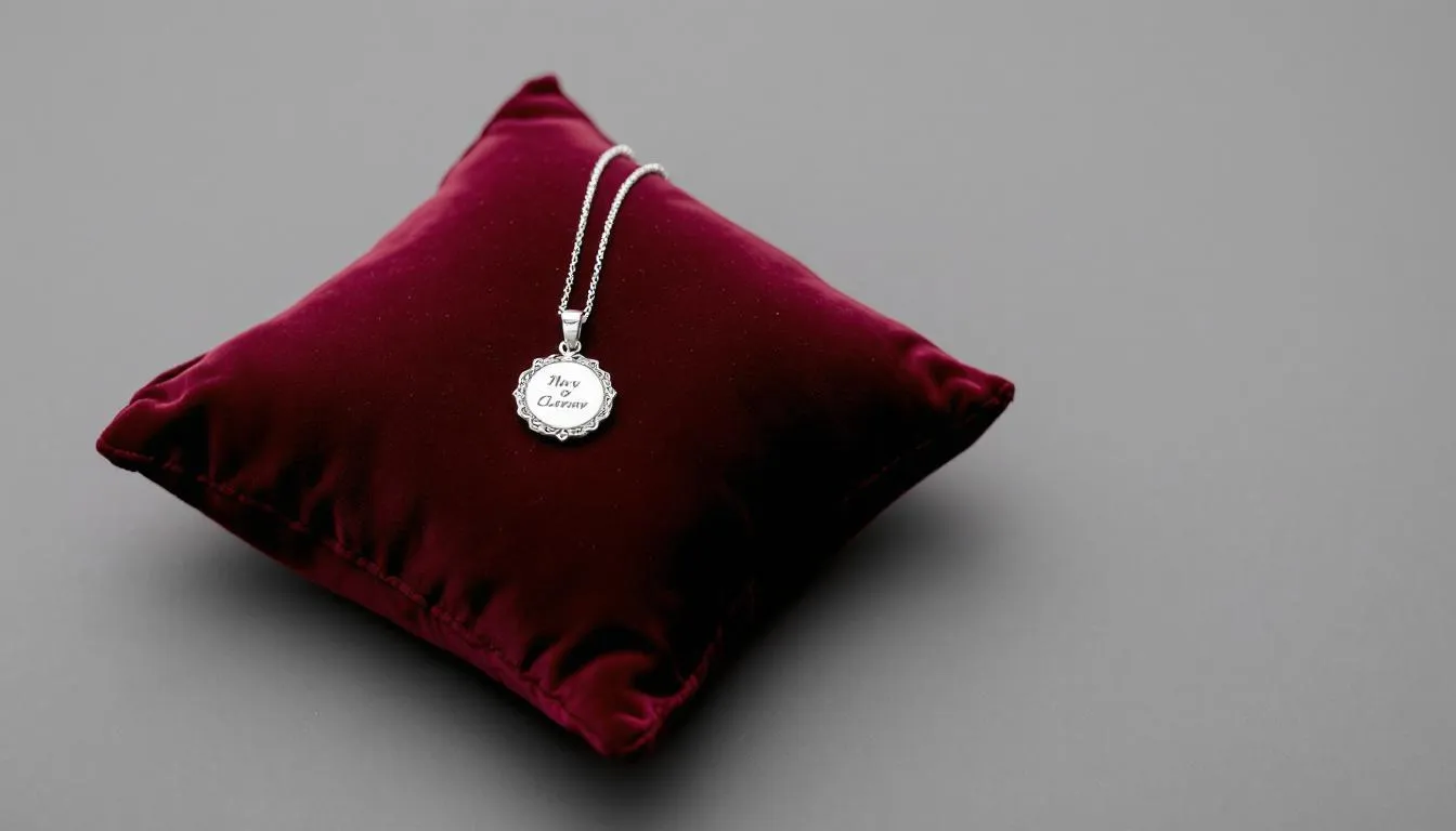 Na aksamitnej poduszeczce leży elegancka biżuteria z personalizowanym grawerem, idealna jako wyjątkowy prezent na 18 urodziny. Ta oryginalna ozdoba doskonale podkreśli charakter solenizanta i będzie wspaniałym upominkiem na ważne wydarzenie w życiu każdego młodego człowieka.