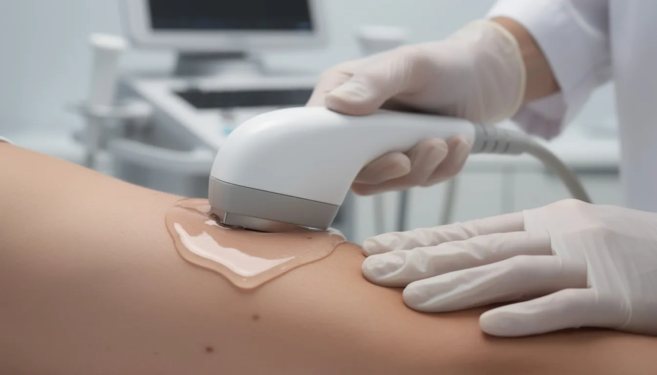 En ultraljudsgivare appliceras med gel på huden för att utföra en ultraljudsundersökning av fostret under graviditeten. Denna procedur är viktig för blivande föräldrar och kan göras tidigt, exempelvis i vecka 12 eller vecka 18, för att visa bilder av barnet och kontrollera eventuell avvikelse.