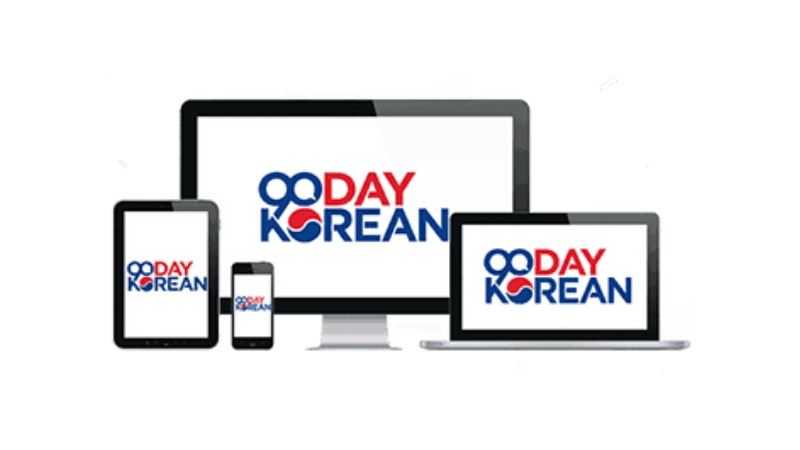 Photo of various devices with the 90 Day Korean logo on their screen.