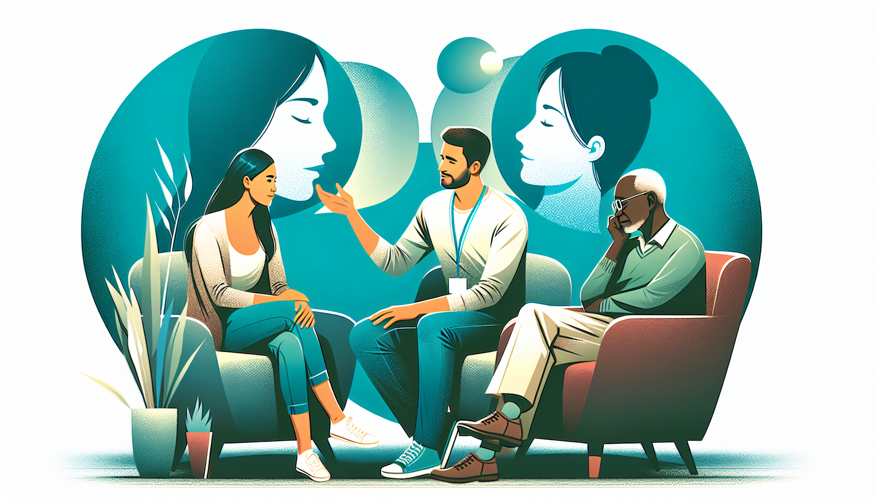 A couple and an individual engaging in therapy sessions to address career-related concerns. Bay Area CBT Center offers tailored therapy sessions for couples and individuals.