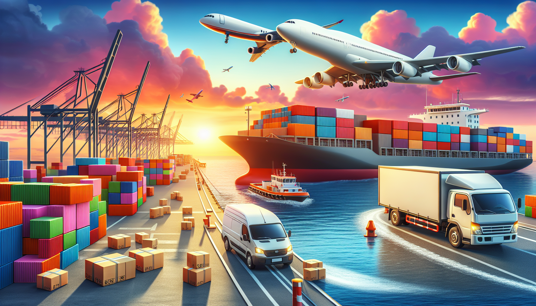 Various shipping methods including express, air freight, and sea freight