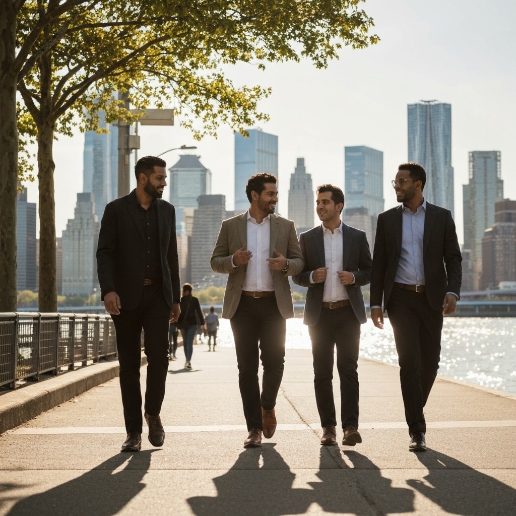 Millennial and Gen Z men discussing mental health and therapy in Brooklyn.