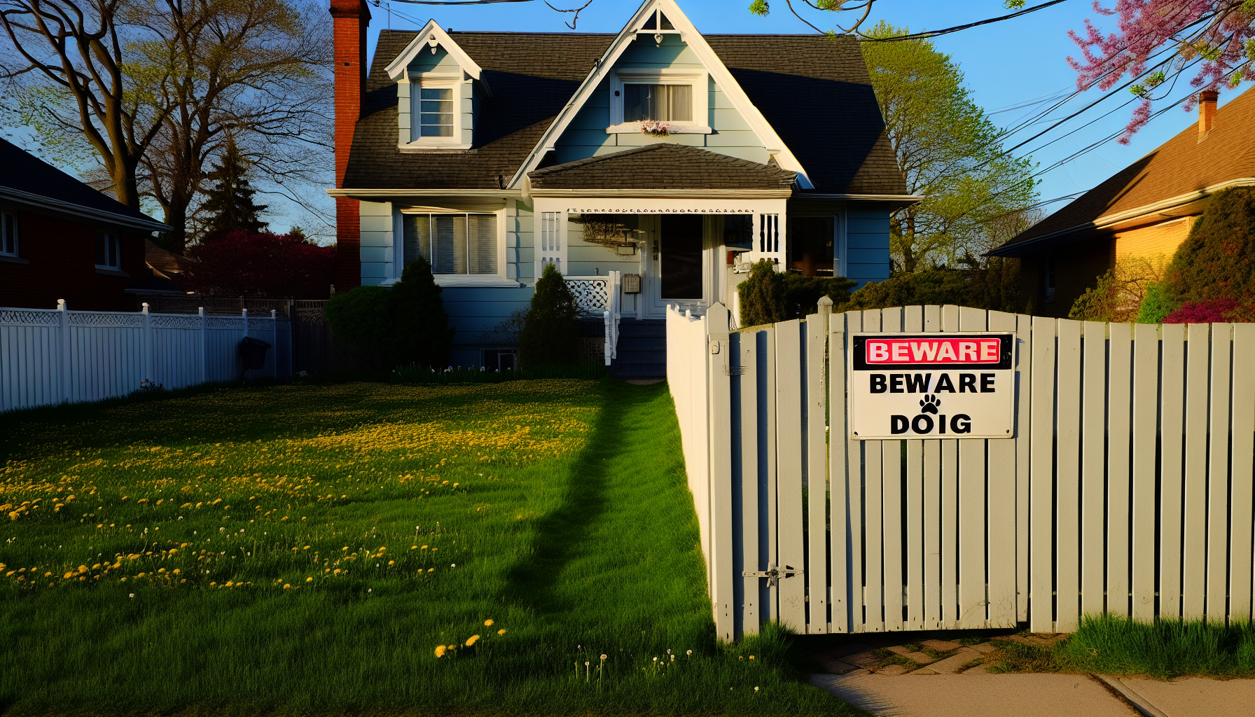 House with a 'Beware of Dog' sign