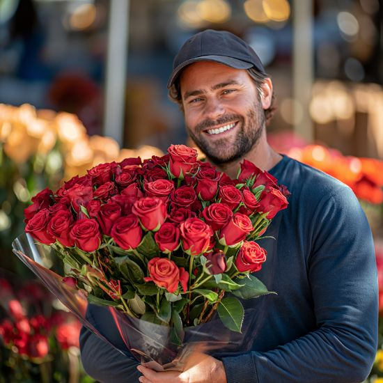 flowers delivered in Cape Towb with a happy delivery man for valentines day