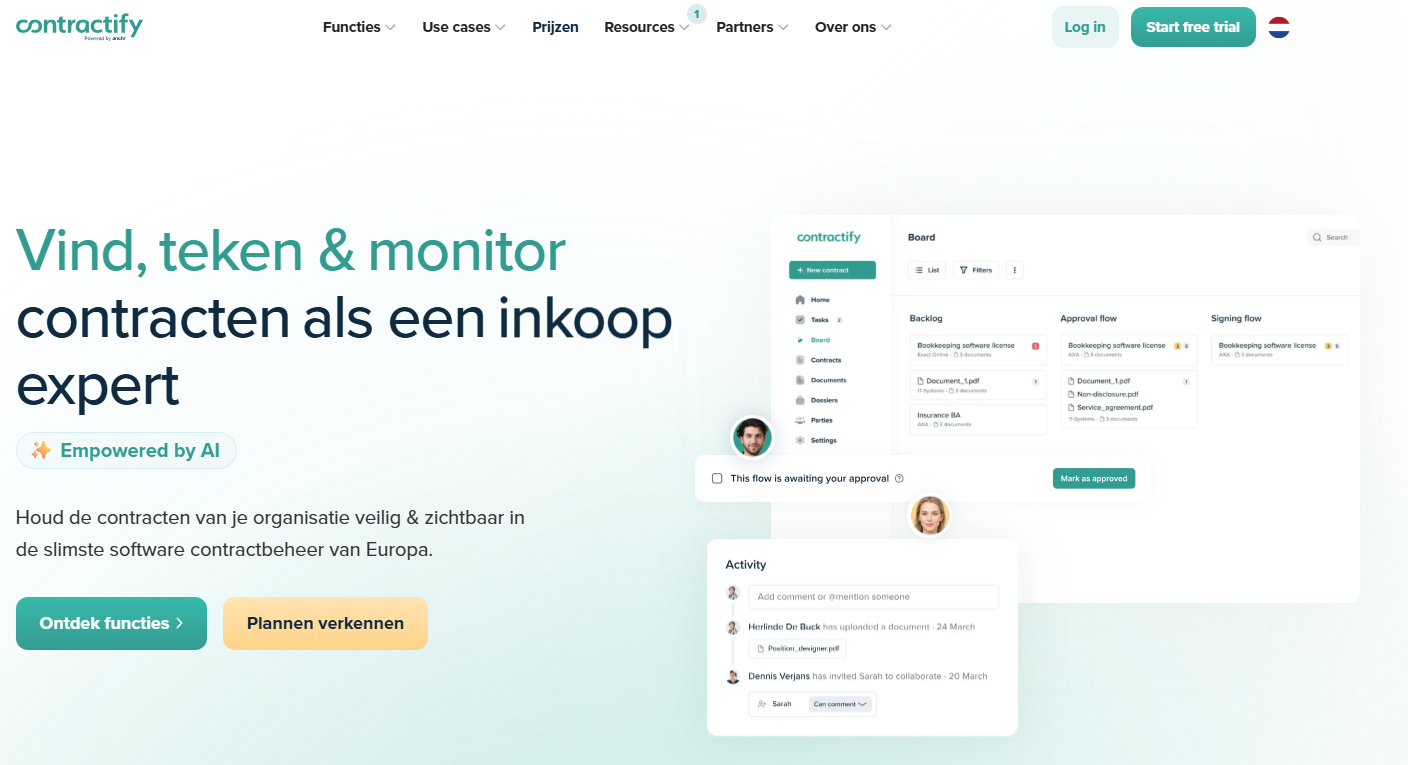 Screenshot van de website Contractify