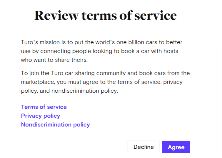 Review Turo's terms of service