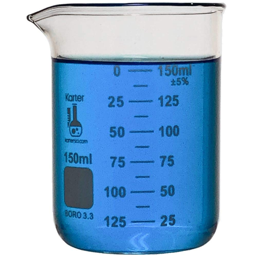 A picture of a beaker with a measuring scale used to measure liquids