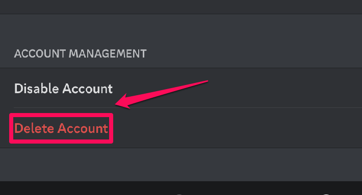Image showing the button to delete your account