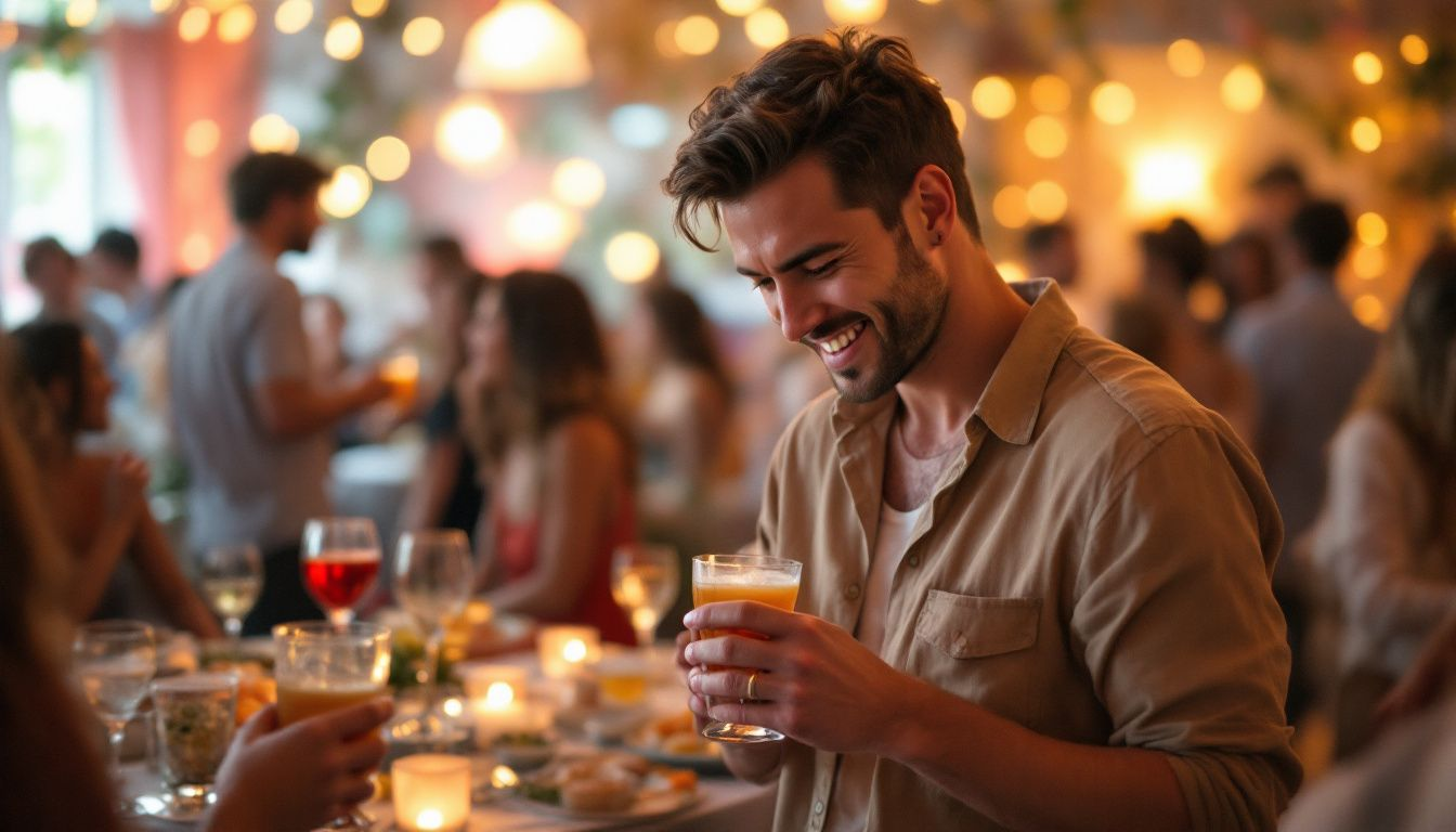 A person monitoring their drink at a social event.