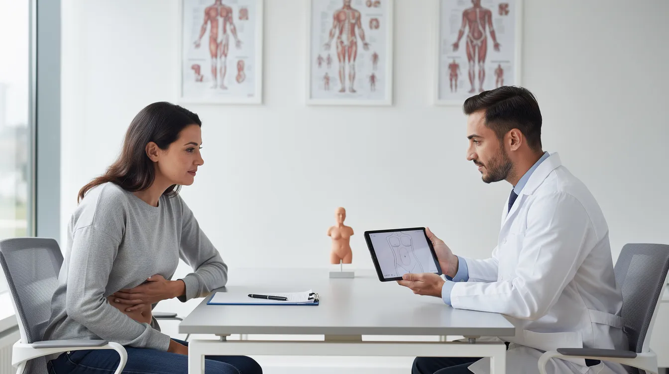 A patient is discussing their body contouring goals with a board-certified surgeon in a bright consultation room, focusing on the desired aesthetic goals and the potential benefits of procedures like the Brazilian butt lift. They are likely exploring options for fat transfer, including how much fat can be removed and the recovery timeline involved in the initial surgery.