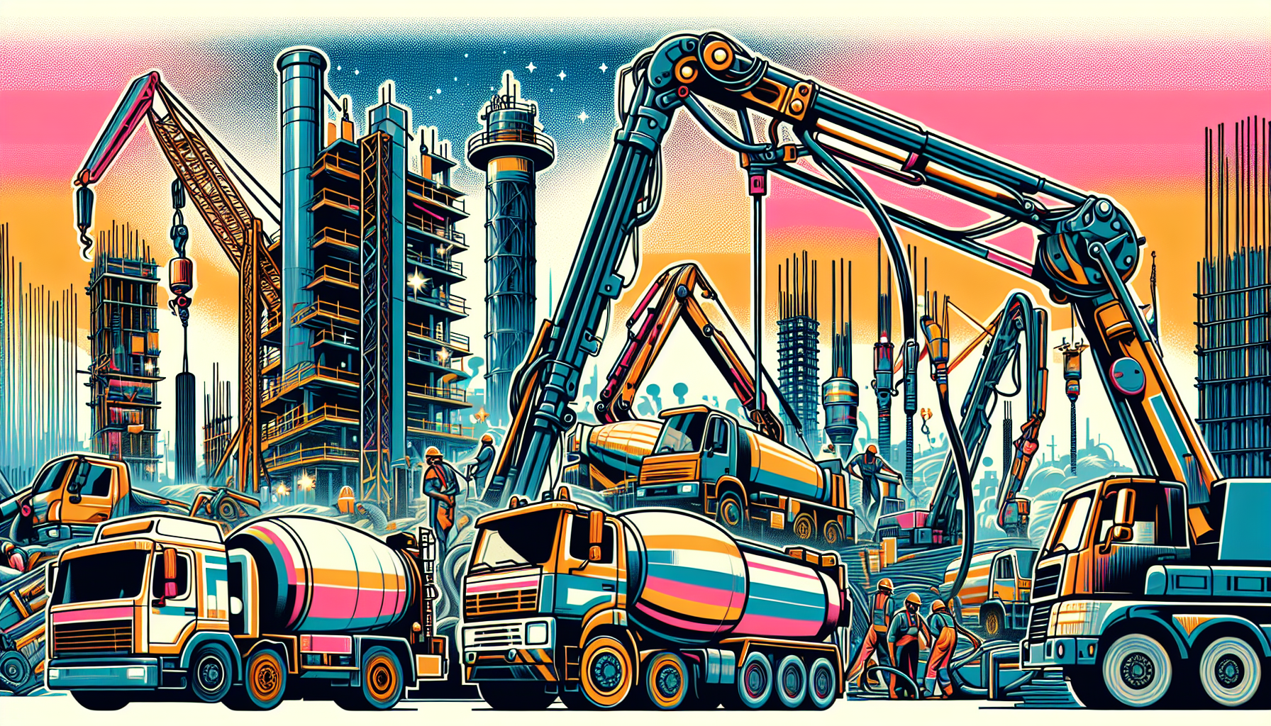 An illustration depicting various types of concrete pumps.