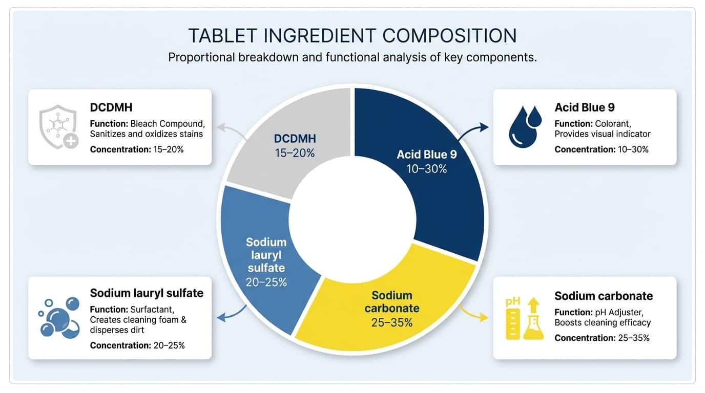 Acid Blue 9 Dye from In-Tank Cleaning Tablets
