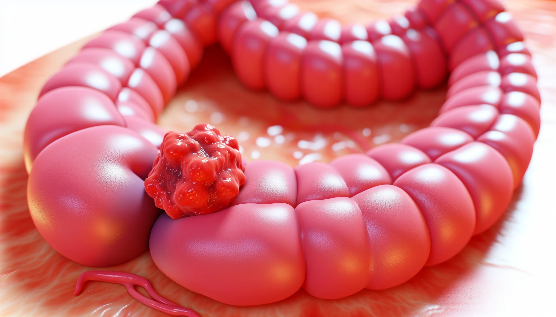 Illustration of a colon with early stage colon cancer