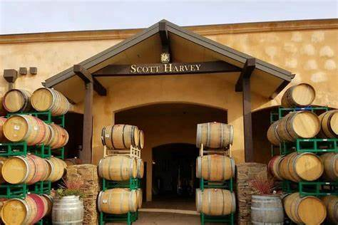 wine barrels and entry to Scott Harvey Winery