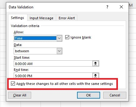 check the box "Apply these changes to all other cells with the same settings."