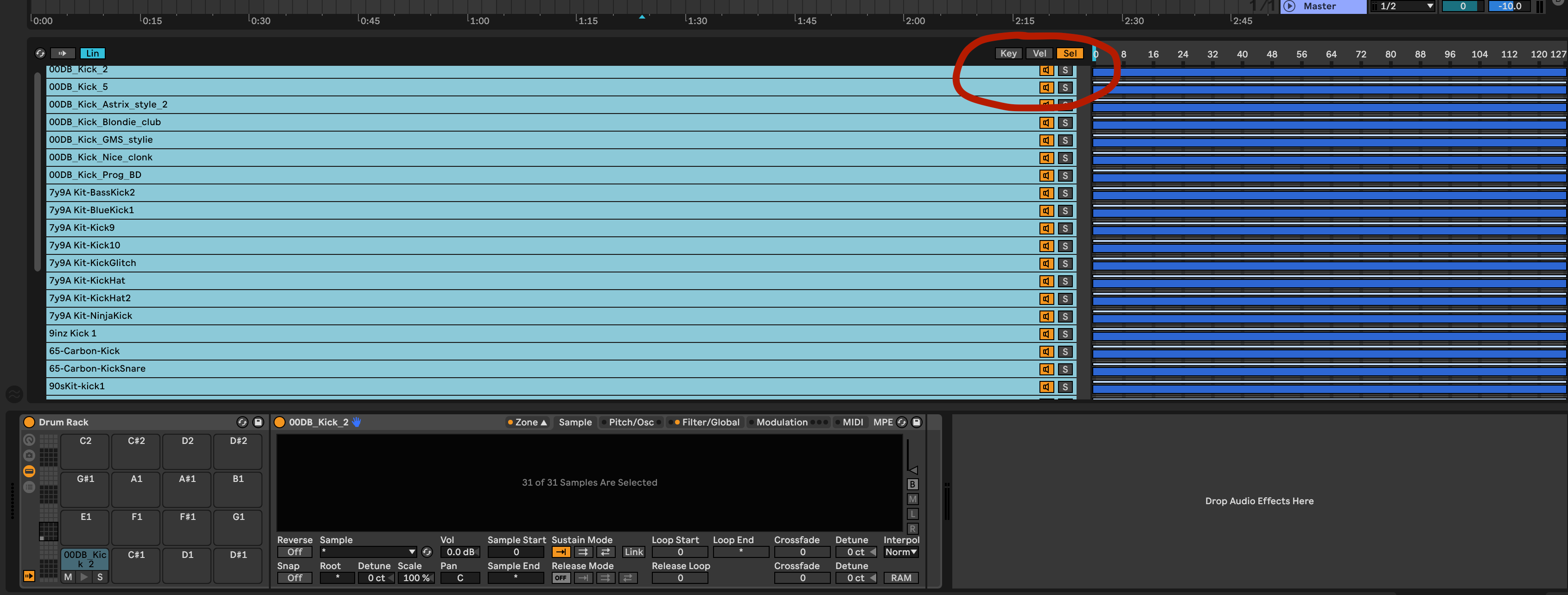 samples loaded in Ableton Sampler